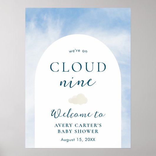 Cloud 9 Blue Sky Waterverf Baby shower Welkom Poster (Voorkant)