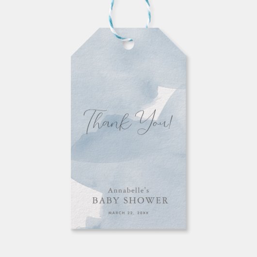 Cloud 9 Blue Sky Waterverf Boy Baby shower Cadeaulabel (Achterkant)