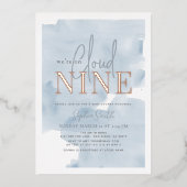 Cloud 9 Blue Sky Waterverf Boy Baby shower Folie Uitnodiging (Voorkant)