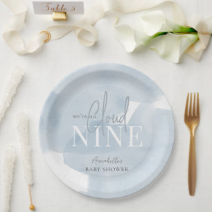 Cloud 9 Blue Sky Waterverf Boy Baby shower Papieren Bordje