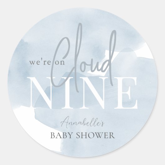 Cloud 9 Blue Sky Waterverf Boy Baby shower Ronde Sticker (Voorkant)