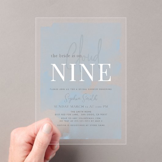 Cloud 9 Blue Sky Waterverf Vrijgezellenfeest Acryl Uitnodigingen (Insitu (Draagbaar))