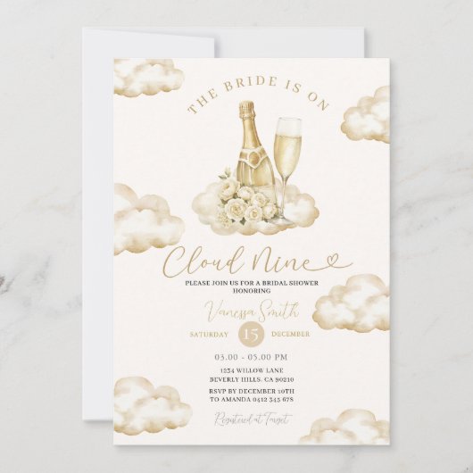 Cloud 9 Champagne Elegante Bruiloftsfeest Uitnodig Kaart (Voorkant)