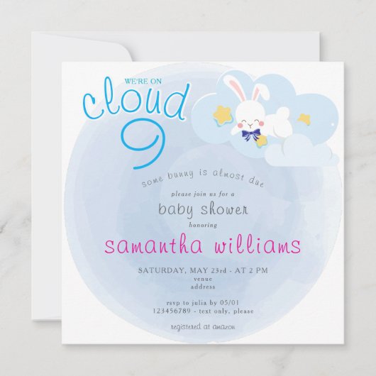 Cloud 9 Een Bunny Blue Easter Boy Baby shower Kaart (Voorkant)