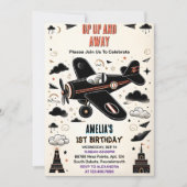 Cloud 9 Fly Schattige Sky Joy Vliegtuig 1e Verjaar Kaart (Voorkant)