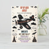 Cloud 9 Fly Schattige Sky Joy Vliegtuig 1e Verjaar Kaart (Staand voorkant)