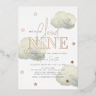 Cloud 9 Gold Clouds Waterverf Baby shower Folie Uitnodiging
