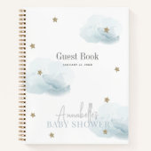 Cloud 9 Gold Stars Blue Boy Baby shower Gastenboek Notitieboek (Voorkant)