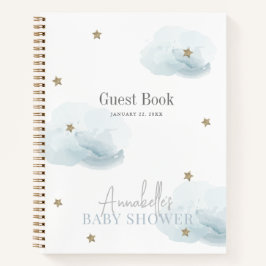 Cloud 9 Gold Stars Blue Boy Baby shower Gastenboek Notitieboek