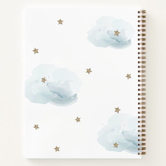 Cloud 9 Gold Stars Blue Boy Baby shower Gastenboek Notitieboek (Achterkant)
