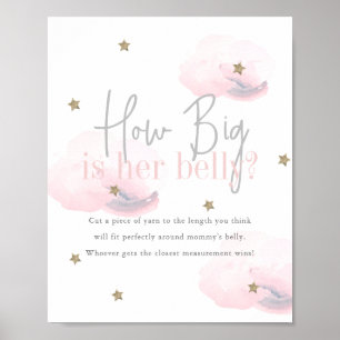 Cloud 9 Gold Stars Roze Baby shower Hoe groot buik Poster