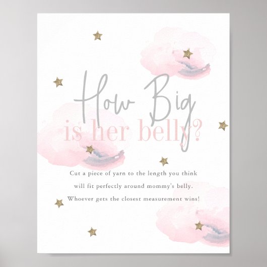 Cloud 9 Gold Stars Roze Baby shower Hoe groot buik Poster (Voorkant)