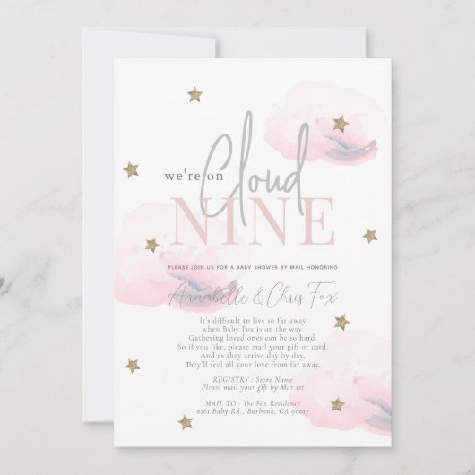 Cloud 9 Gold Stars Roze Baby shower per Mail Kaart (Voorkant)