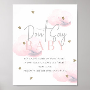 Cloud 9 Gold Stars Roze Baby shower Zeg niet Baby Poster