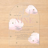 Cloud 9 Gold Stars Roze Meisje Baby shower Acryl Uitnodigingen (Voorkant)