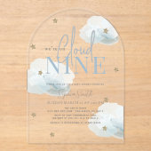 Cloud 9 Gold Stars Waterverf Baby shower Acryl Uitnodigingen (Voorkant)