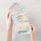 Cloud 9 Gold Stars Waterverf Baby shower All In One Uitnodiging (Afscheurbaar)