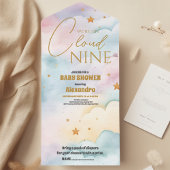 Cloud 9 Gold Stars Waterverf Baby shower All In One Uitnodiging