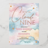 Cloud 9 Gold Stars Waterverf Baby shower Folie Uitnodiging (Voorkant)