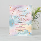 Cloud 9 Gold Stars Waterverf Baby shower Folie Uitnodiging (Staand Voorkant)