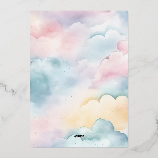 Cloud 9 Gold Stars Waterverf Baby shower Folie Uitnodiging (Achterkant)