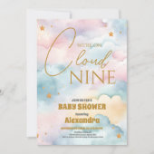 Cloud 9 Gold Stars Waterverf Baby shower Kaart (Voorkant)
