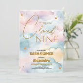 Cloud 9 Gold Stars Waterverf Baby shower Kaart (Staand voorkant)