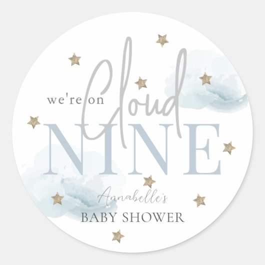 Cloud 9 Gold Stars Waterverf Baby shower Ronde Sticker (Voorkant)