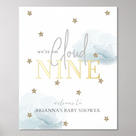 Cloud 9 Gold Stars Waterverf Baby shower Welkom Folie Afdrukken (Voorkant)