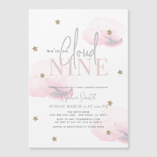 Cloud 9 Gold Stars Waterverf Roze Baby shower Magnetische Uitnodiging