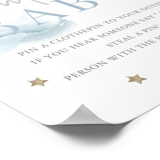 Cloud 9 Gold Sterren Blauw Baby shower Zeg niet Ba Poster (Hoek)