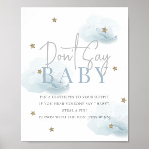 Cloud 9 Gold Sterren Blauw Baby shower Zeg niet Ba Poster