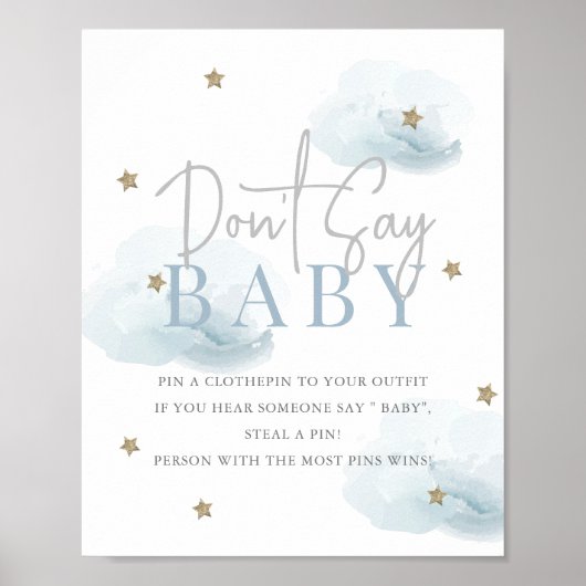 Cloud 9 Gold Sterren Blauw Baby shower Zeg niet Ba Poster (Voorkant)