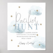Cloud 9 Gouden Sterren Blauw Baby shower Fopspeen  Poster (Voorkant)