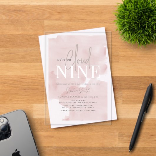 Cloud 9 Gouden Sterren Roze Meisje Baby Shower Acryl Uitnodigingen (Insitu (Uitnodiging))