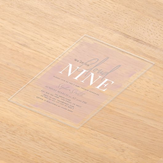 Cloud 9 Gouden Sterren Roze Meisje Baby Shower Acryl Uitnodigingen (Laagn)