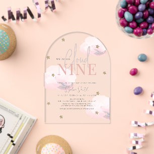 Cloud 9 Gouden Sterren Roze Meisje Baby Shower Acryl Uitnodigingen