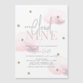 Cloud 9 Gouden Sterren Waterverf Roze Baby Shower Magnetische Uitnodiging (Voorkant)