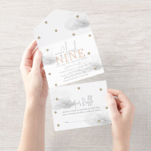 Cloud 9 Grijze Wolken Baby Shower Folie All In One Uitnodiging