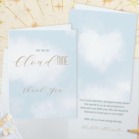 Cloud 9 Hemelsblauw Baby Shower Bedankkaart