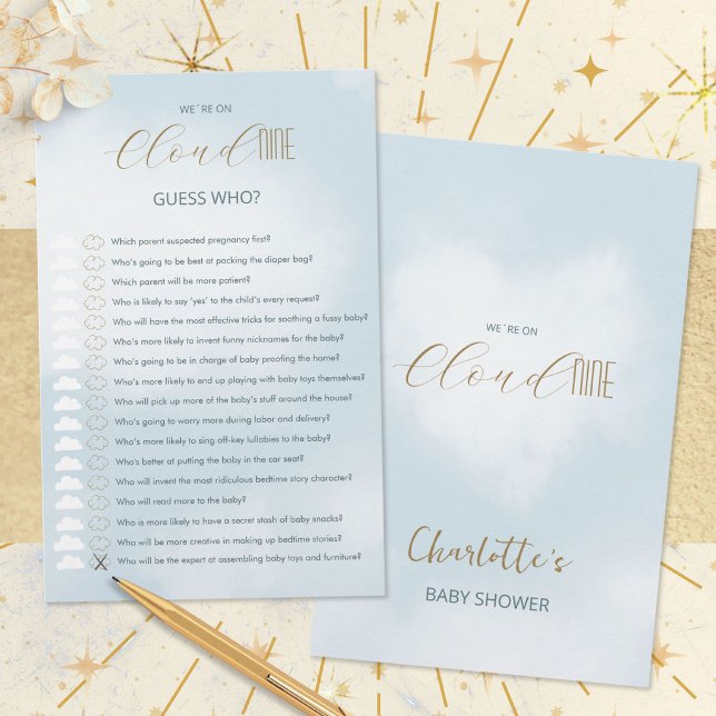 Cloud 9 Hemelsblauwe Baby Shower Raad Wie Spel (Cloud 9 Celestial Blue Baby Shower Guess Who Game ©Susanne Sachers - Sunny Mind 🌞)