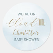 Cloud 9 Hemelsblauwe Baby Shower Ronde Sticker (Voorkant)