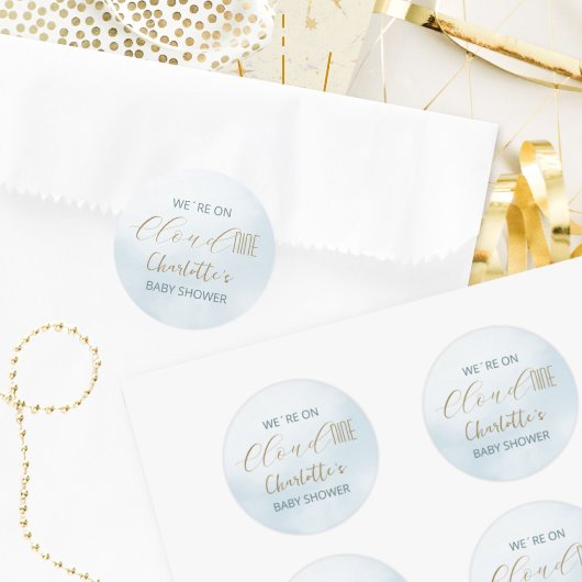 Cloud 9 Hemelsblauwe Baby Shower Ronde Sticker