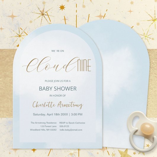 Cloud 9 Hemelsblauwe Baby Shower Uitnodiging