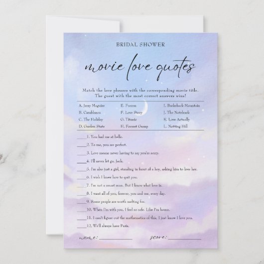 Cloud 9 Movie Love Quotes Vrijgezellenfeest Game K Kaart (Voorkant)