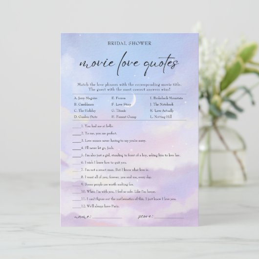 Cloud 9 Movie Love Quotes Vrijgezellenfeest Game K Kaart (Staand voorkant)