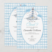Cloud 9 Nautical Lighthouse Waterverf Baby shower Kaart (Voorkant / Achterkant)