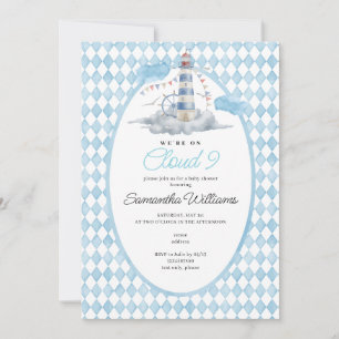 Cloud 9 Nautical Lighthouse Waterverf Baby shower Kaart