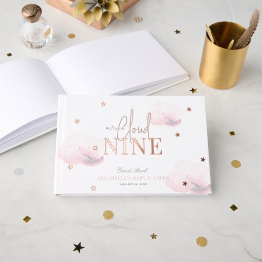Cloud 9/Nine Pink Clouds Girl Baby shower Gastenboek (Voorkant open)