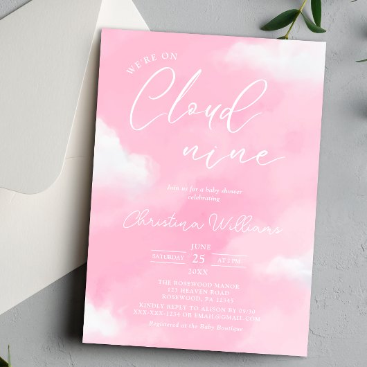 Cloud 9 Pink Girl Baby shower Uitnodiging